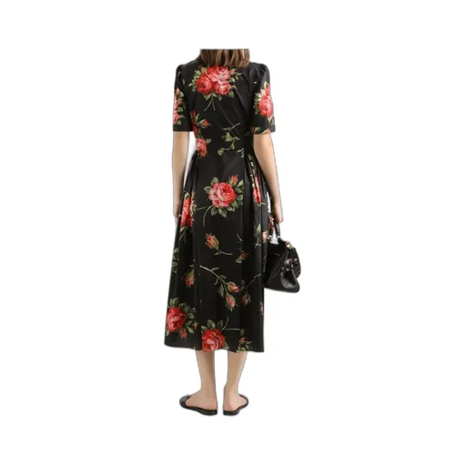 Dolce & Gabbana Rose Bouquet-Printed Poplin Shirt Dress