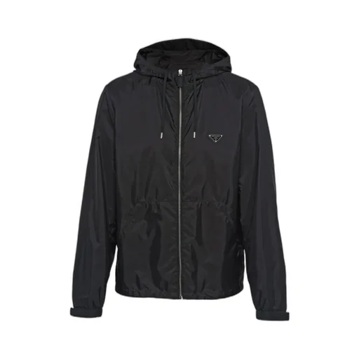 Prada Logo Plaque Zip-Up Hooded Jacket