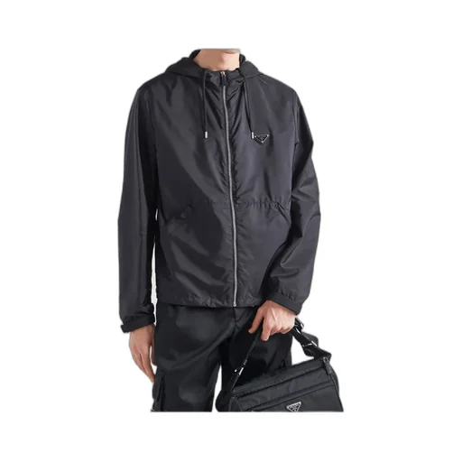 Prada Logo Plaque Zip-Up Hooded Jacket
