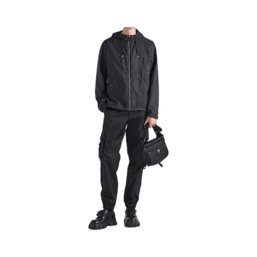 Prada Logo Plaque Zip-Up Hooded Jacket