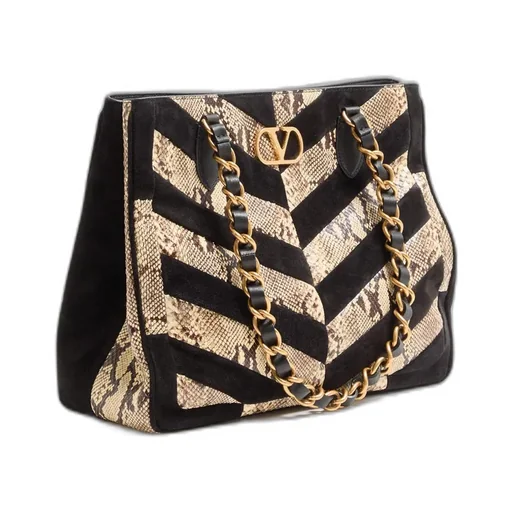 Valentino Garavani Laseine Shopping Bag In Python And Chevron-Patterned Suede