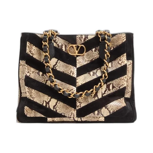 Valentino Garavani Laseine Shopping Bag In Python And Chevron-Patterned Suede