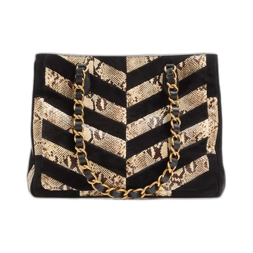 Valentino Garavani Laseine Shopping Bag In Python And Chevron-Patterned Suede
