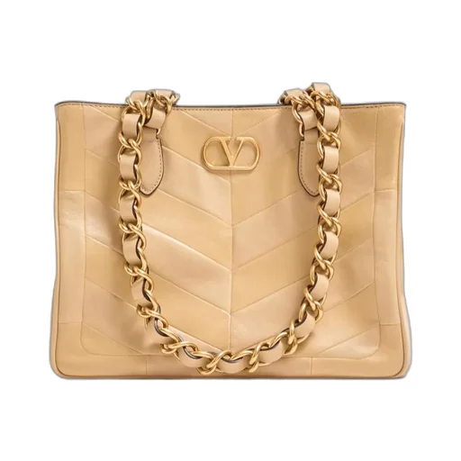 Valentino Garavani Laseine Small Shopping Bag In Chevron-Patterned Nappa Leather