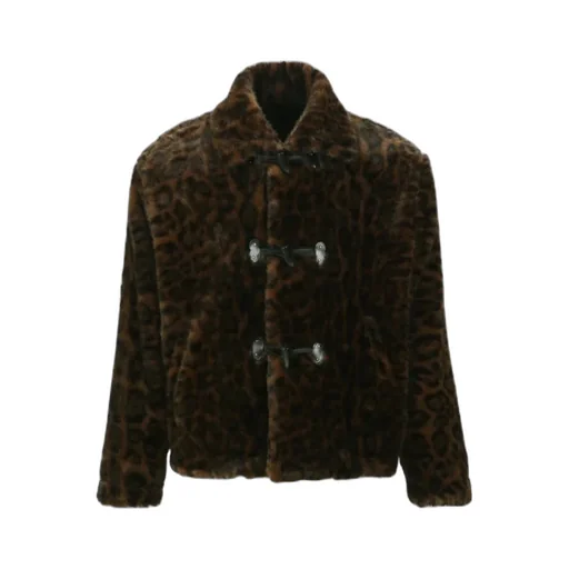 Leopard Print Faux Fur Button Jacket