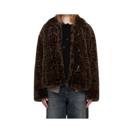 Leopard Print Faux Fur Button Jacket