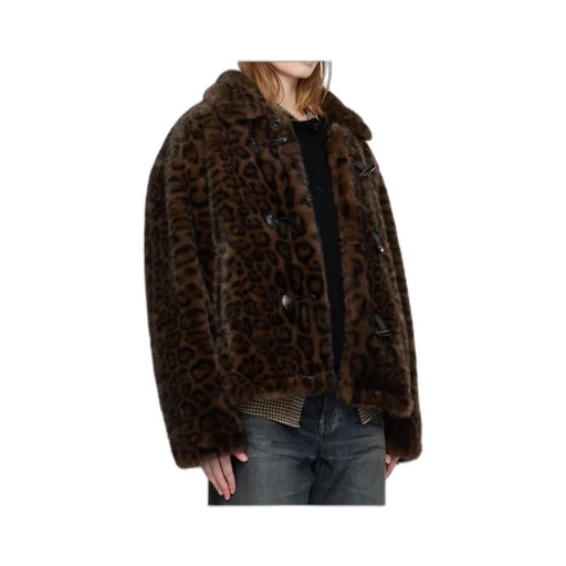 Leopard Print Faux Fur Button Jacket