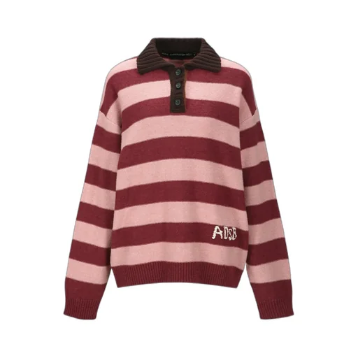 Loose-Fitting Striped Wool Blend Polo Shirt