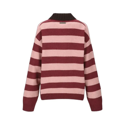 Loose-Fitting Striped Wool Blend Polo Shirt