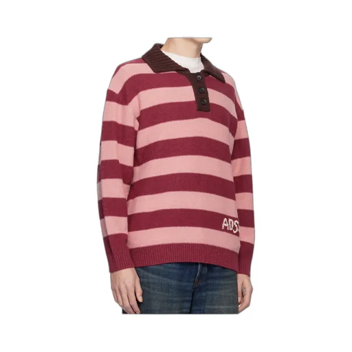 Loose-Fitting Striped Wool Blend Polo Shirt