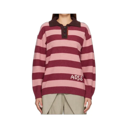 Loose-Fitting Striped Wool Blend Polo Shirt