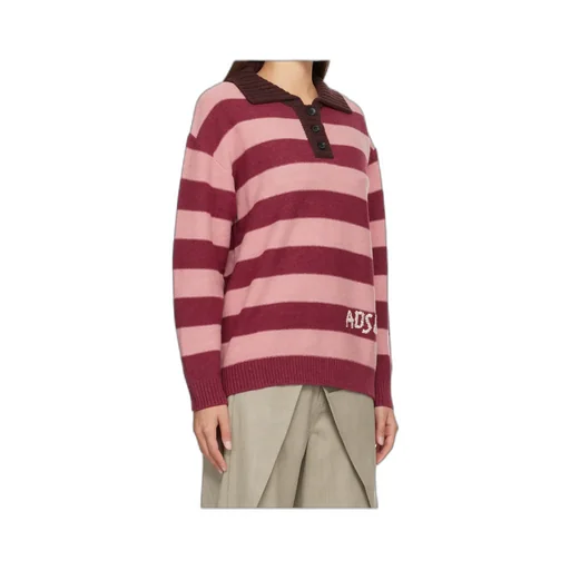 Loose-Fitting Striped Wool Blend Polo Shirt