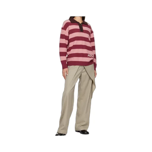 Loose-Fitting Striped Wool Blend Polo Shirt