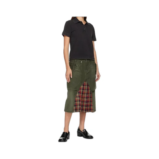 Layered Pleated Midi Denim Skirt