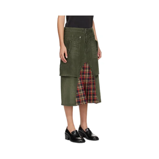Layered Pleated Midi Denim Skirt