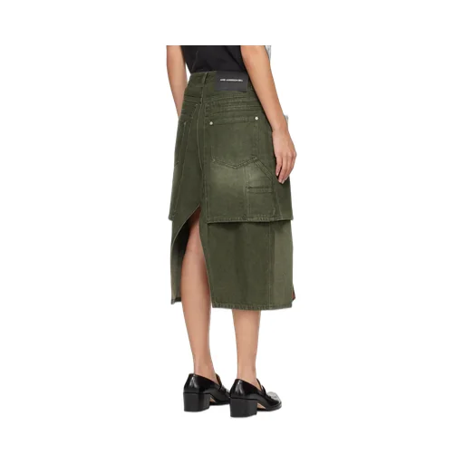 Layered Pleated Midi Denim Skirt