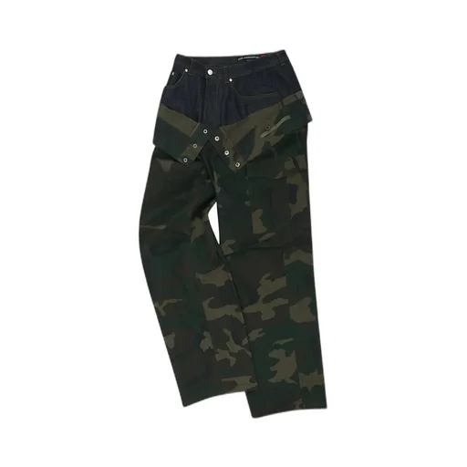 Camouflage Double-Waisted Cargo Wide-Leg Jeans