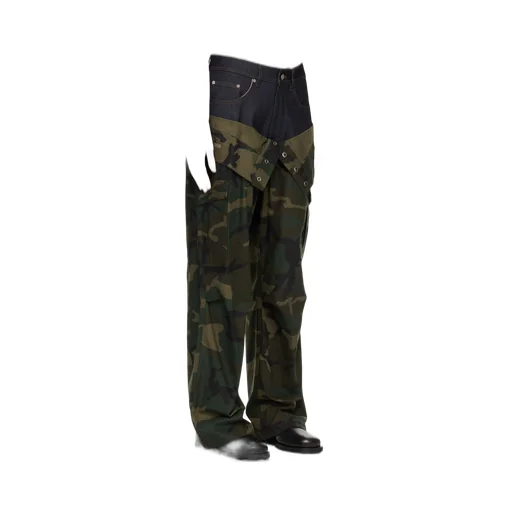 Camouflage Double-Waisted Cargo Wide-Leg Jeans