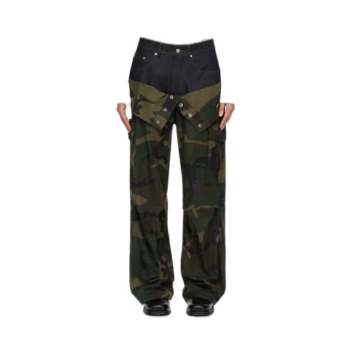Camouflage Double-Waisted Cargo Wide-Leg Jeans