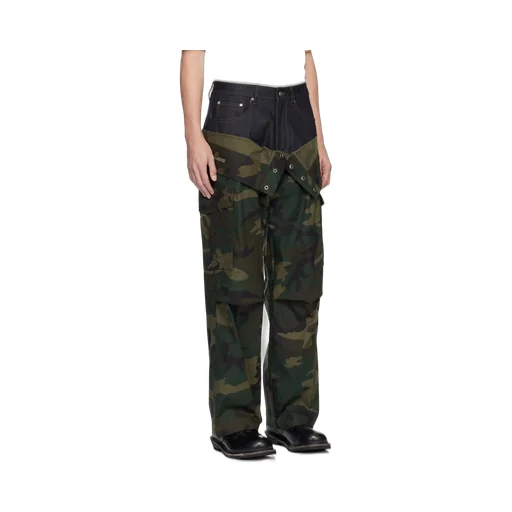 Camouflage Double-Waisted Cargo Wide-Leg Jeans