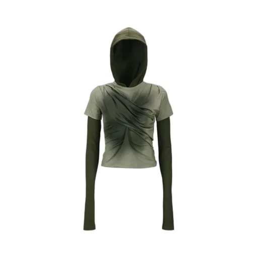Pleated Hooded T-Shirt