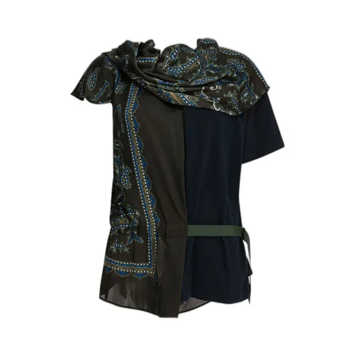 Sacai Paisley-Printed Panelled Asymmetric Top