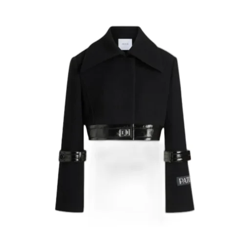 Patent-Trimmed Wool Jacket