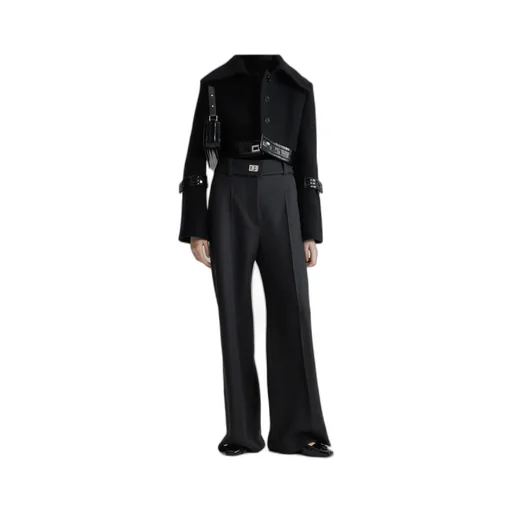 Patent-Trimmed Wool Jacket