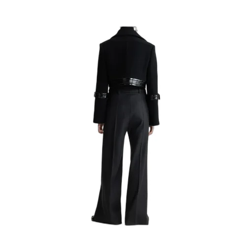 Patent-Trimmed Wool Jacket