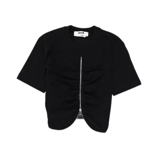 Msgm Zip-Detail Gathered T-Shirt