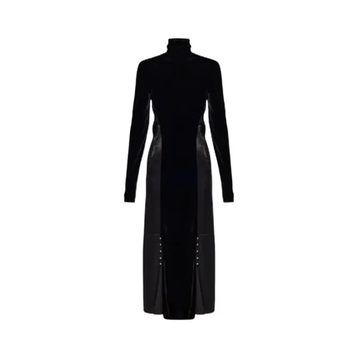 Lanvin Velvet-Panel Open-Back Turtleneck Dress
