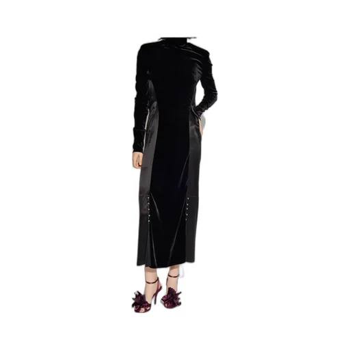 Lanvin Velvet-Panel Open-Back Turtleneck Dress