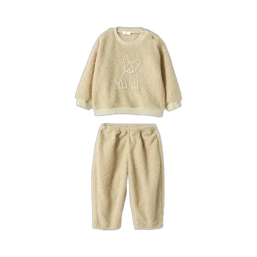 Dog-Embroidered Fleece Tracksuit Set