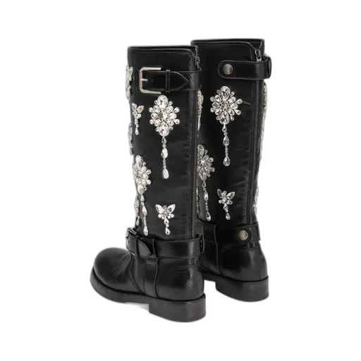 Crystal-Embellished Buckle Boots