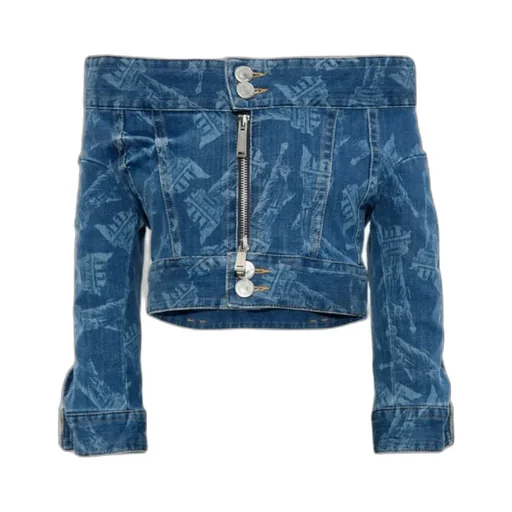 Dsquared2 X Vaquera Offer-Shoulder Cropped Denim Jacket