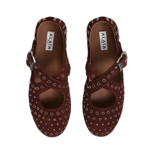 Criss Cross Ballet Flats In Suede With Eyelets