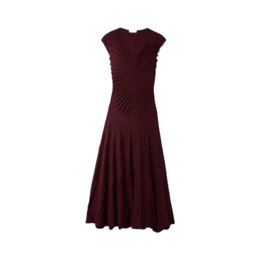Pleated Wool Midi Dress