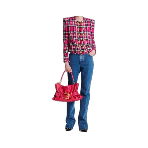 Balmain Glitter Plaid Tweed Cropped Jacket