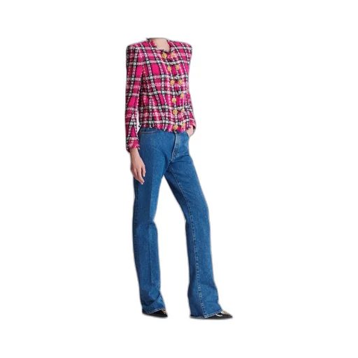 Balmain Glitter Plaid Tweed Cropped Jacket