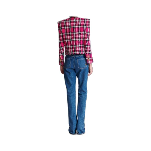 Balmain Glitter Plaid Tweed Cropped Jacket