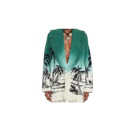 Wave Bloom Fringed Cardi-Coat