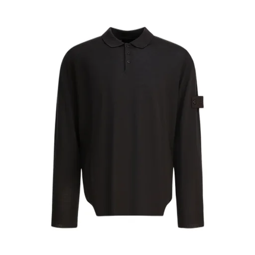 Stone Island Logo Patch Long Sleeved Polo Shirt