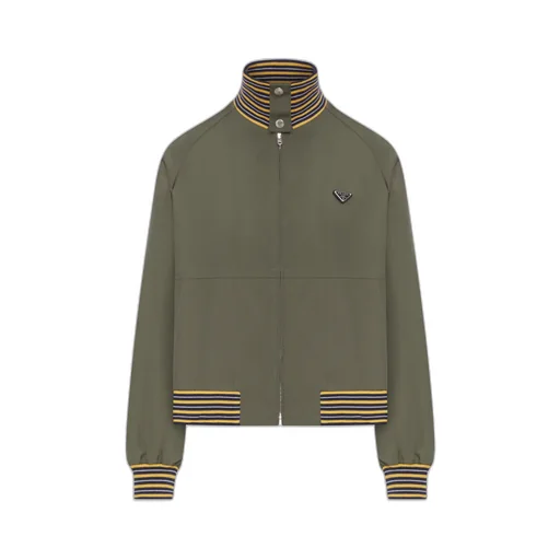 Triangular-Logo Striped-Detail Bomber Jacket