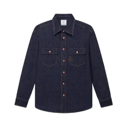 Denim Short Sleeve Shirt With Logo Embroidery