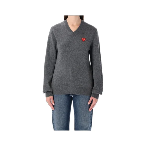 Comme Des GarÇOns Play Logo Detailed V-Neck Sweater