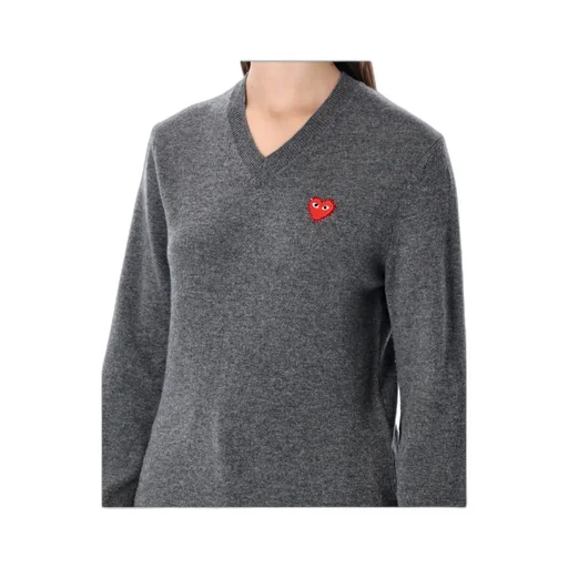 Comme Des GarÇOns Play Logo Detailed V-Neck Sweater