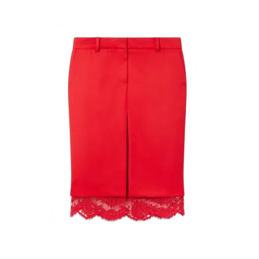 Lace-Trimmed Satin Midi Skirt