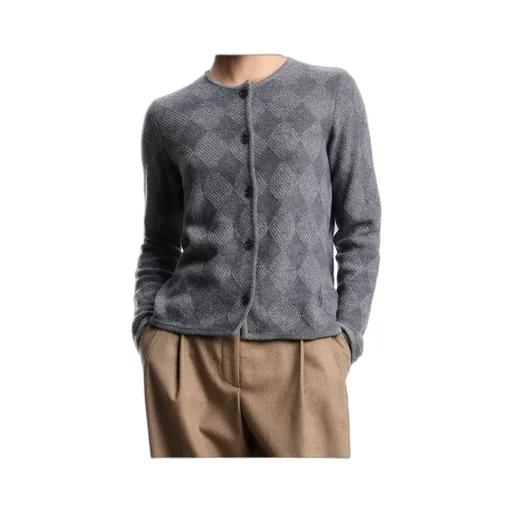 Diamond-Pattern Button Cardigan