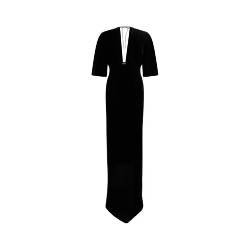 Roberto Cavalli Short Sleeve Draped V-Neck Gown