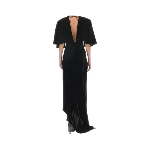 Roberto Cavalli Short Sleeve Draped V-Neck Gown